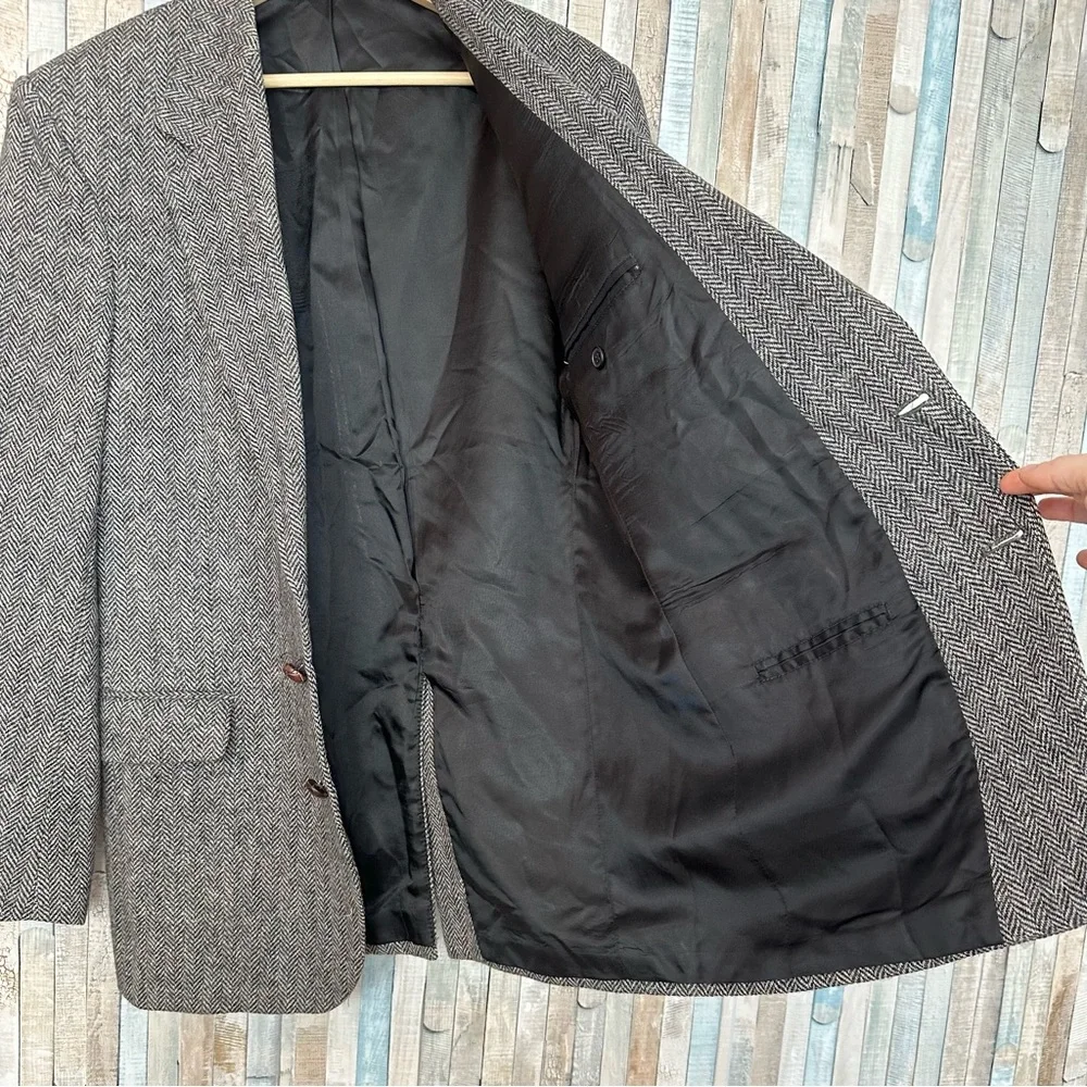 Robert Stock 40L Herringbone 100% Wool Blazer Button Jacket Sport Coat Vintage